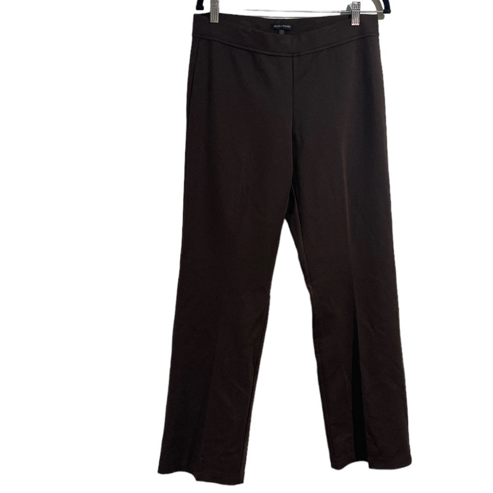 Eileen Fisher pants brown stretch straight leg small pull on elastic waistband